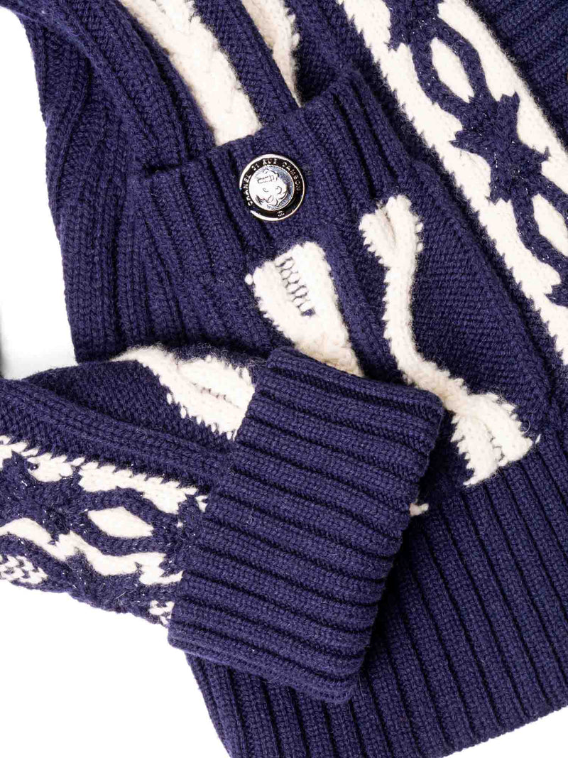 CHANEL Cable Knit Cashmere Sparkly Nautical Cardigan Blue White-designer resale