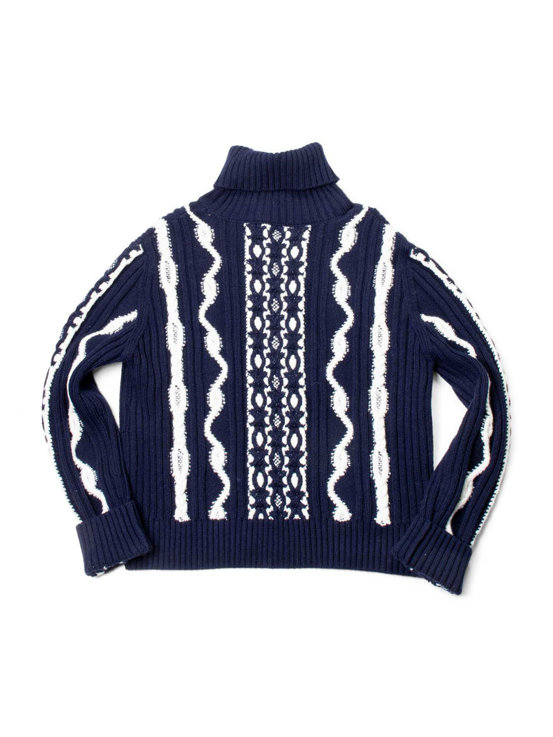 CHANEL Cable Knit Cashmere Sparkly Nautical Cardigan Blue White