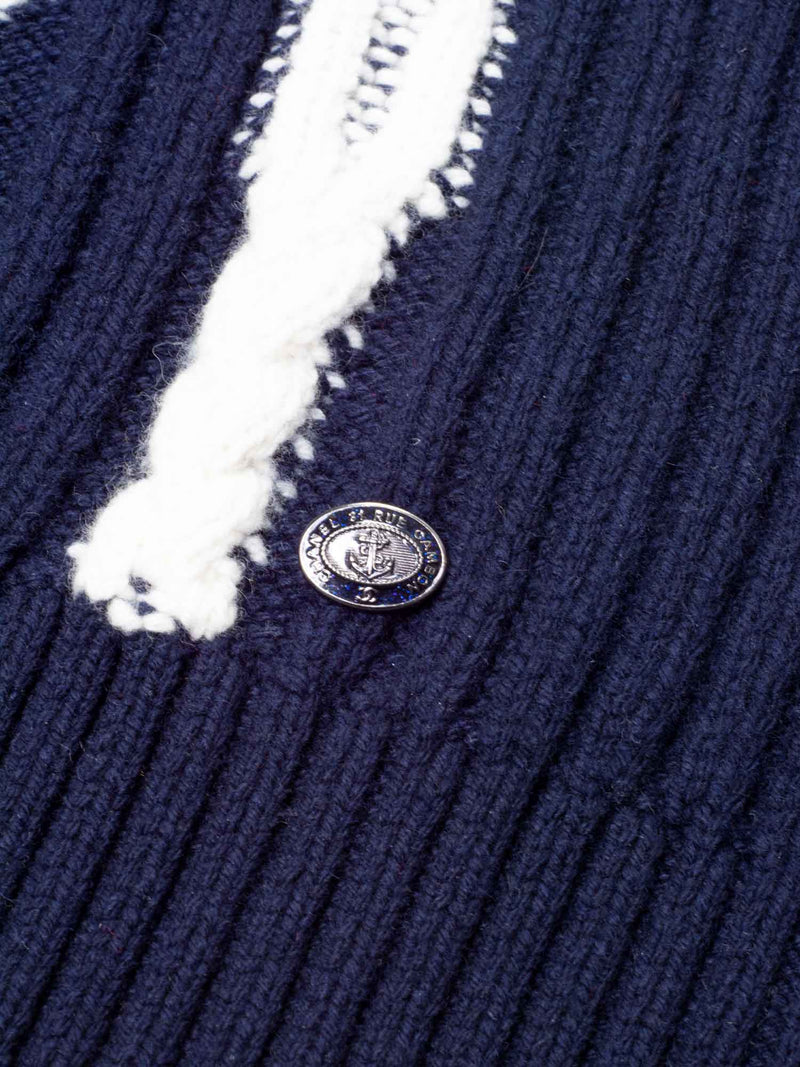 CHANEL Cable Knit Cashmere Sparkly Nautical Sweater Blue White-designer resale