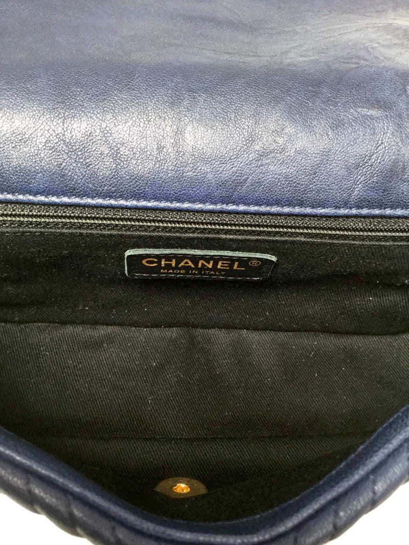 CHANEL Calfskin Chevron Quilted Mini Rectangular Flap Bag Blue