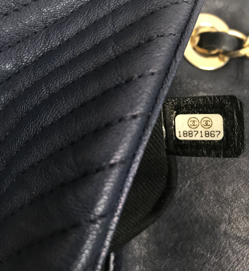 CHANEL Calfskin Chevron Quilted Mini Rectangular Flap Bag Blue-designer resale