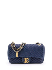 Chanel Small Chevron Surpique Flap Navy Calfskin Aged Gold Hardware – Coco  Approved Studio