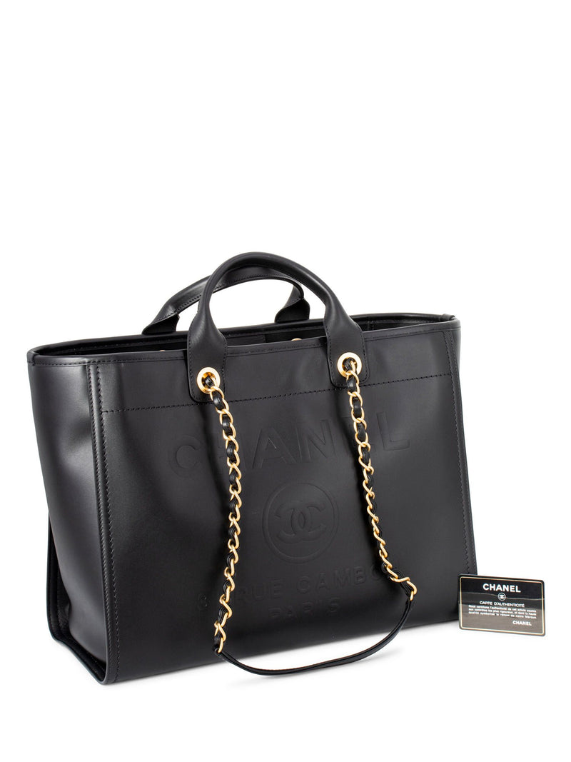 CHANEL Calfskin Large Deauville Tote Black Gold