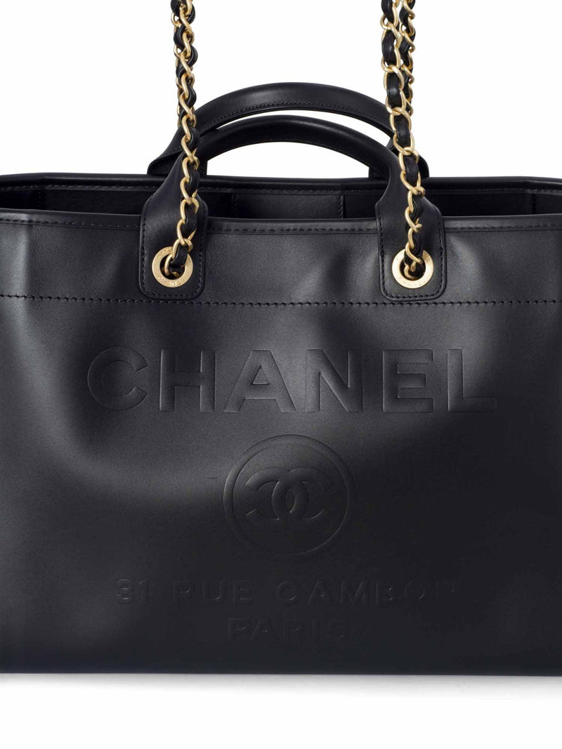 CHANEL Calfskin Large Deauville Tote Black Gold-designer resale