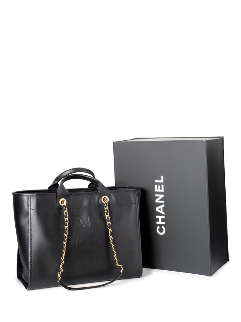 CHANEL Calfskin Large Deauville Tote Black Gold-designer resale