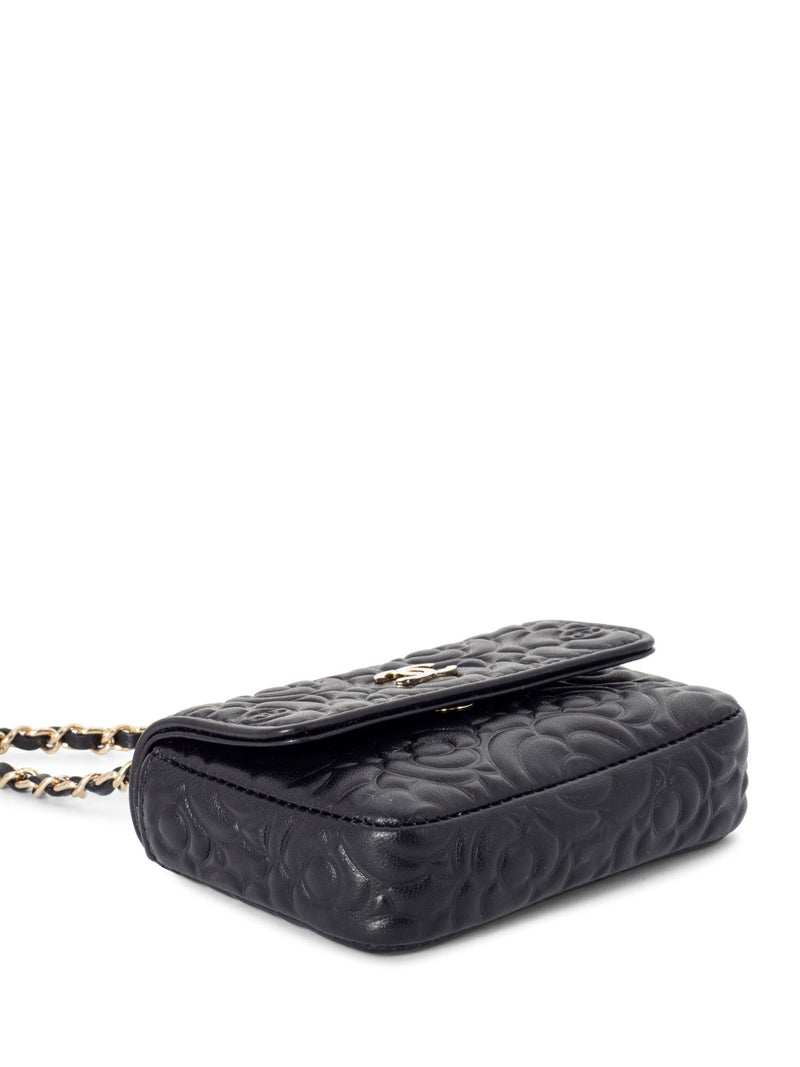 Chanel Camellia Embossed Belt Bag Black Lambskin Light Gold Hardware