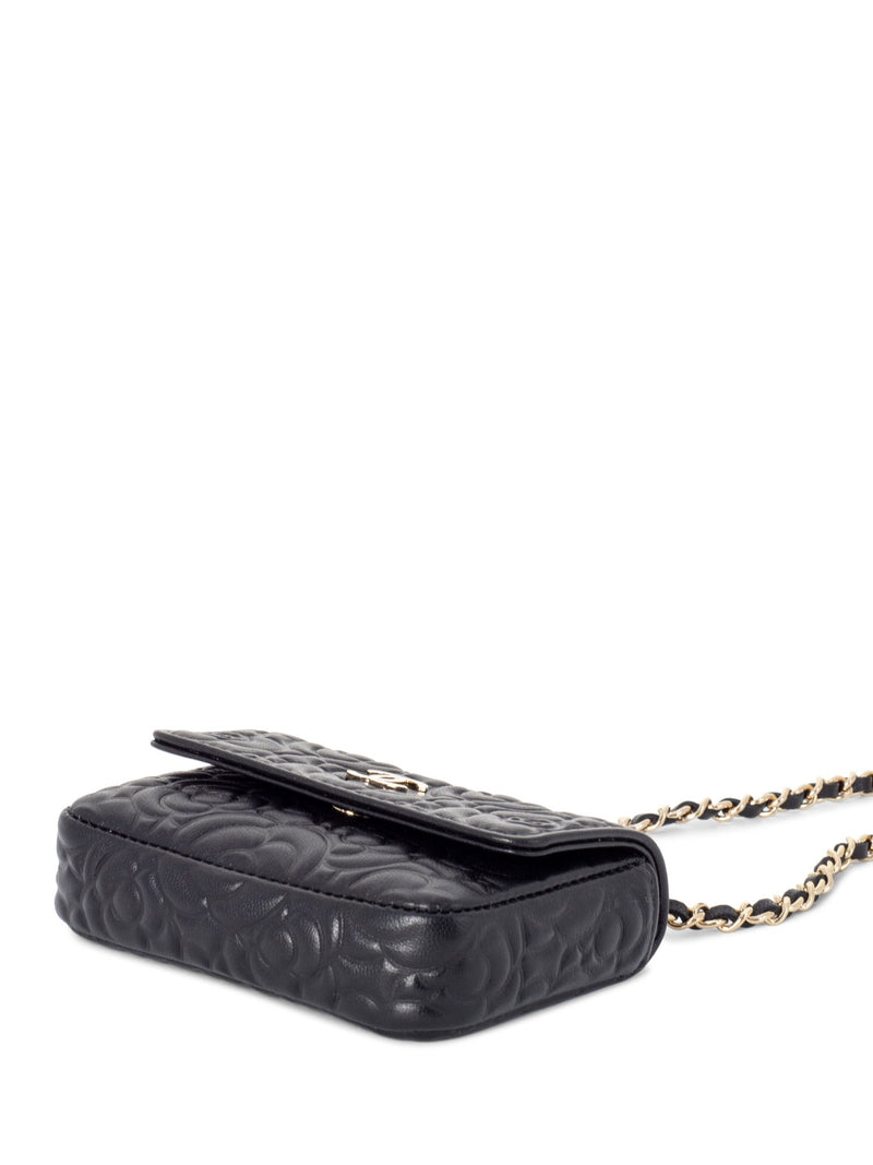 CHANEL Camellia Quilted Leather Chain Belt Bag Black