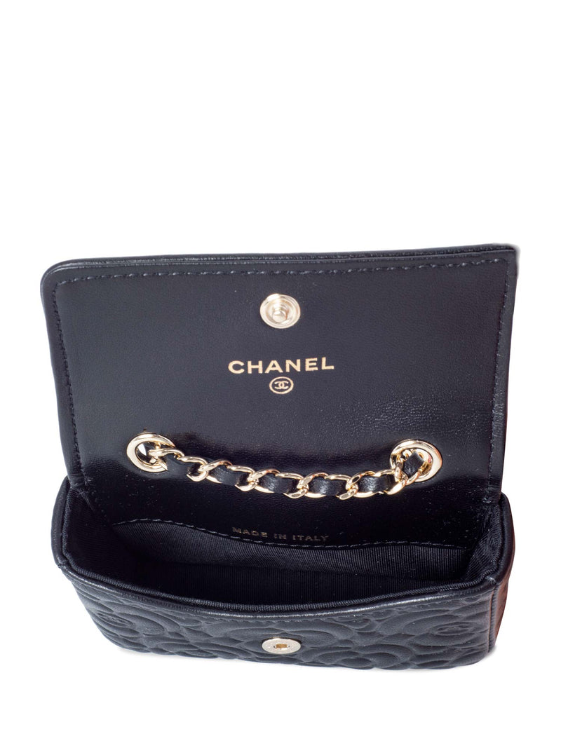 CHANEL Camellia Quilted Leather Chain Belt Bag Black CHANEL Camellia Quilted Leather Chain Belt Bag Black