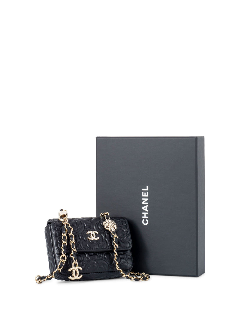 CHANEL Camellia Quilted Leather Chain Belt Bag Black