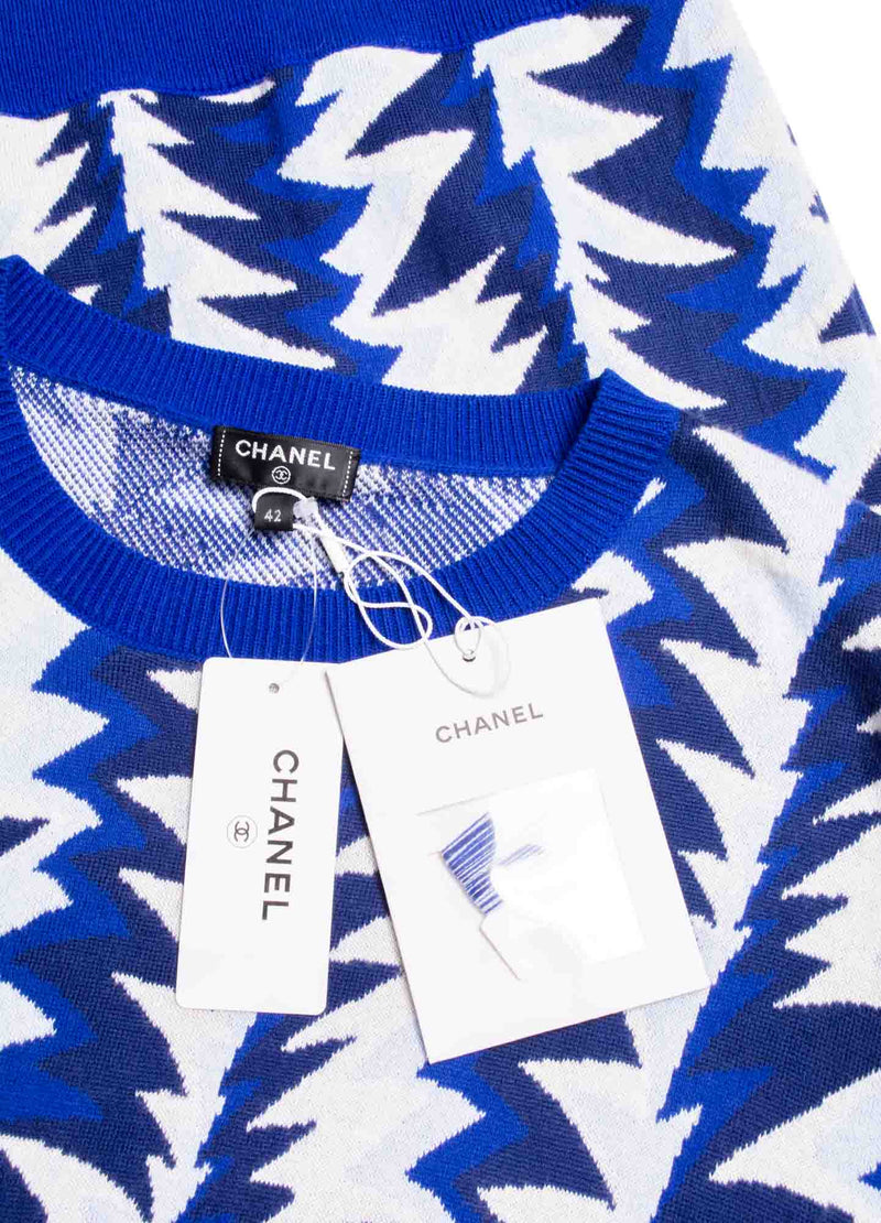 CHANEL Cashmere Blend Abstract Oversized Sweater Blue White-designer resale