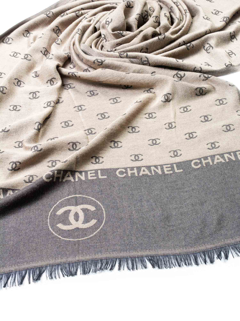 CHANEL Cashmere CC Logo Fringe Shawl Brown-designer resale