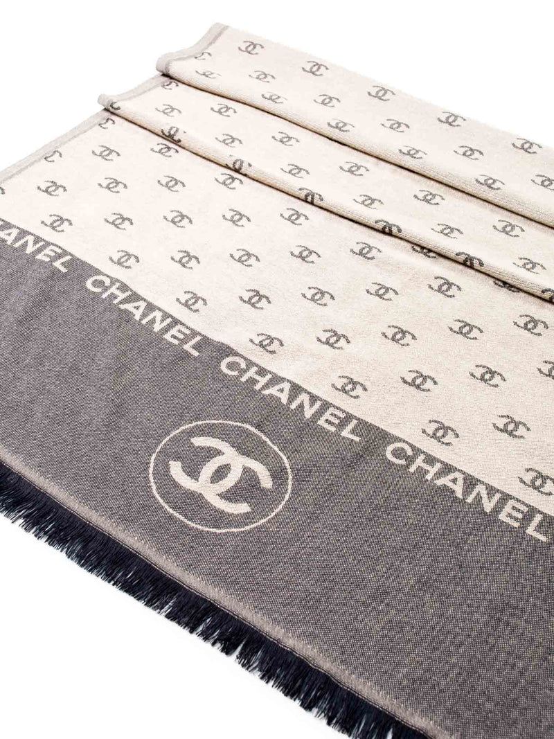 CHANEL Cashmere CC Logo Fringe Shawl Brown