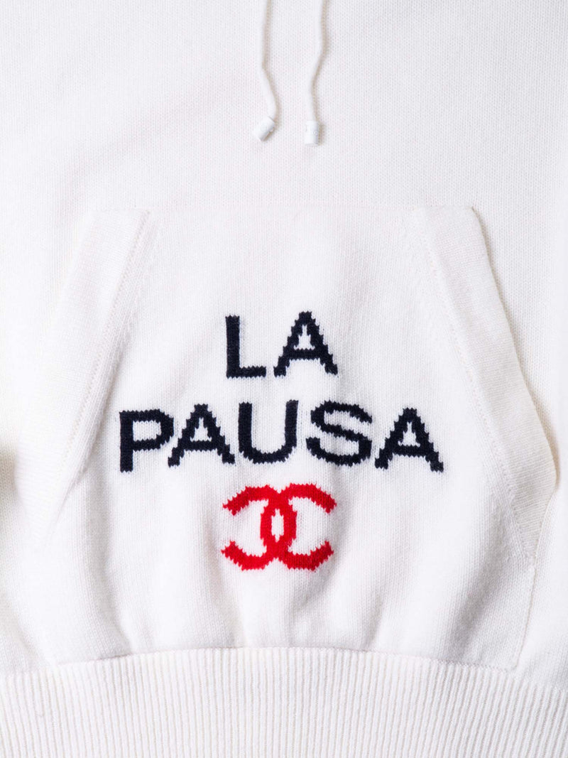 CHANEL Cashmere CC Logo La Pausa Hooded Oversized Sweater White-designer resale