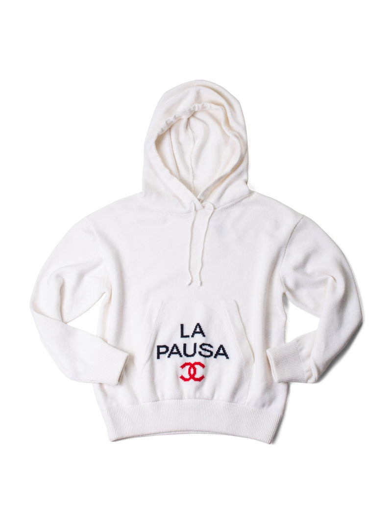 CHANEL Cashmere CC Logo La Pausa Hooded Oversized Sweater White