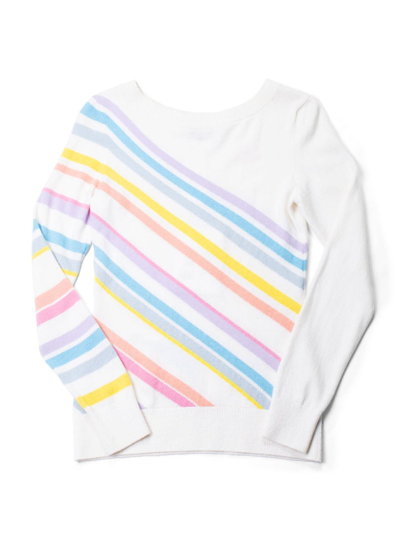CHANEL Cashmere CC Logo La Pausa Stripe Sweater Rainbow White