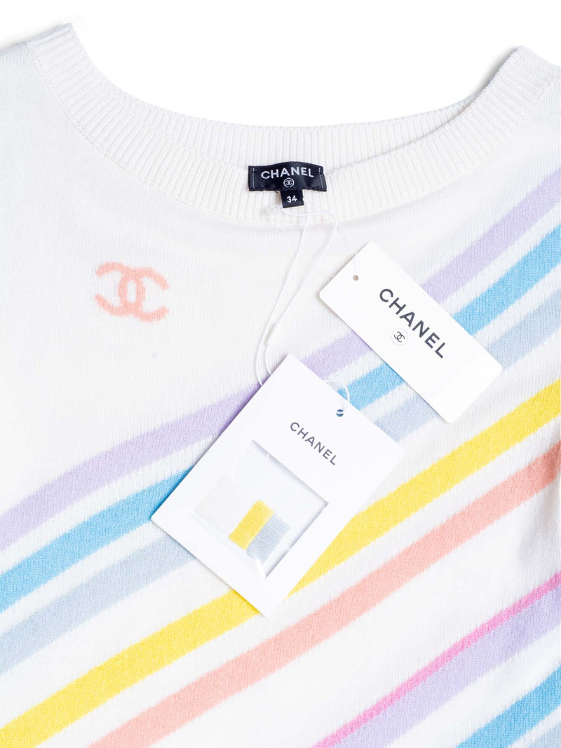 CHANEL Cashmere CC Logo La Pausa Stripe Sweater Rainbow White-designer resale