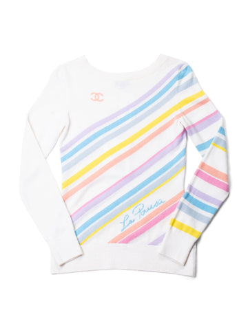 CHANEL Cashmere CC Logo La Pausa Stripe Sweater Rainbow White-designer resale