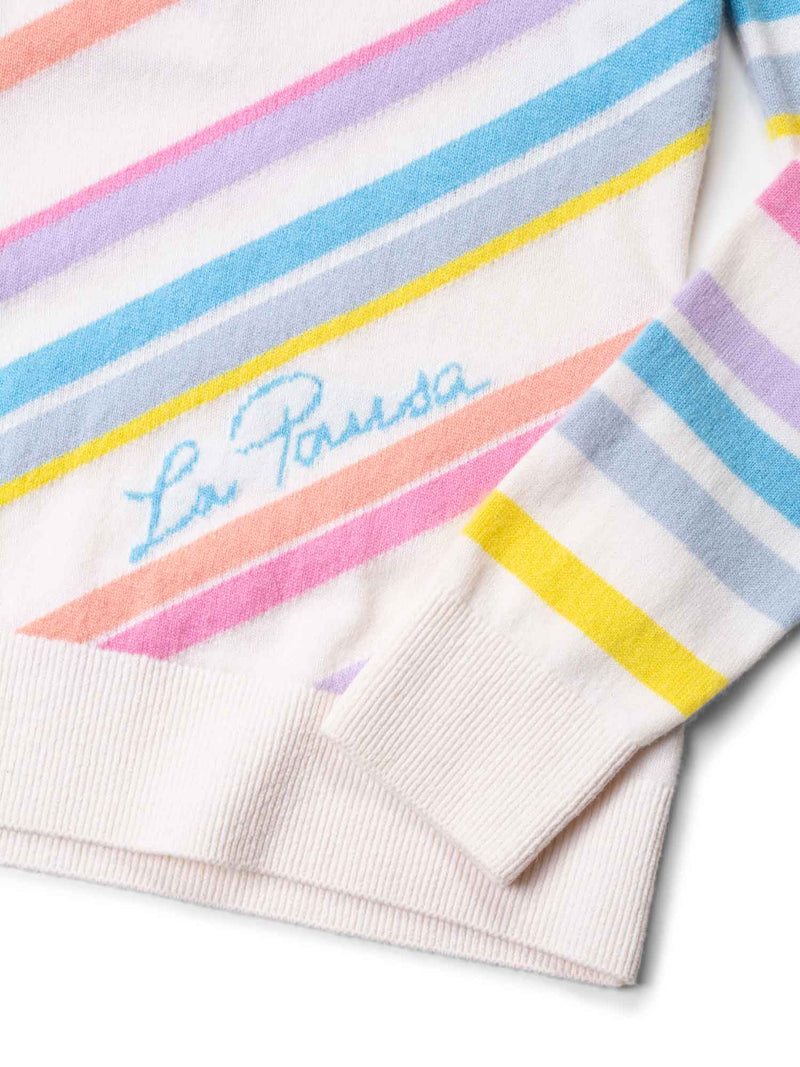 CHANEL Cashmere CC Logo La Pausa Stripe Sweater White-designer resale