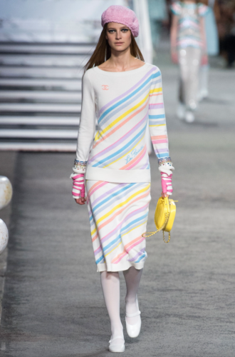 CHANEL Cashmere CC Logo La Pausa Stripe Sweater White-designer resale
