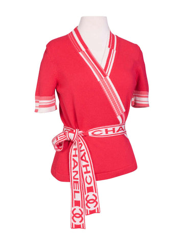 CHANEL Cashmere CC Logo Wrap Sweater Pink-designer resale