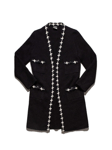 CHANEL Cashmere Knit Fringe Cardigan Black White-designer resale