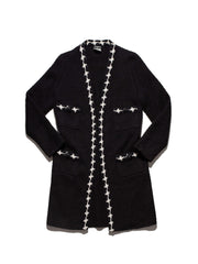 CHANEL Cashmere Knit Fringe Cardigan Black White CHANEL Cashmere Knit Fringe Cardigan Black White