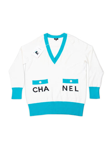 CHANEL Cashmere Logo Runway La Pausa Sweater White-designer resale