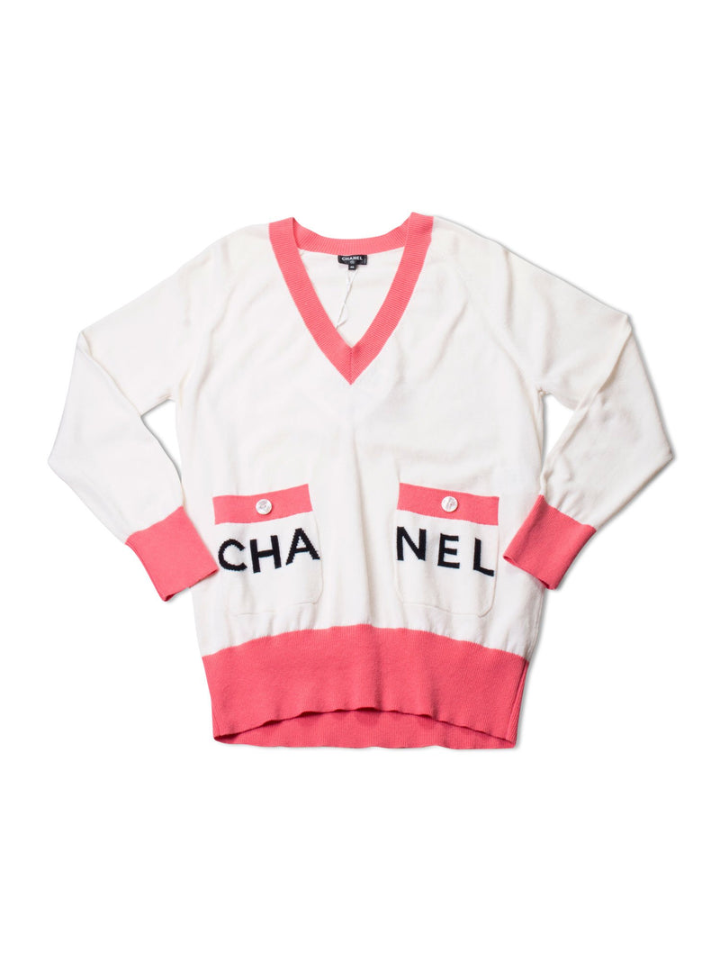 CHANEL Cashmere Logo Runway Sweater White-designer resale