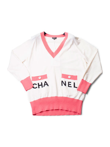 CHANEL Cashmere Logo Runway Sweater White-designer resale