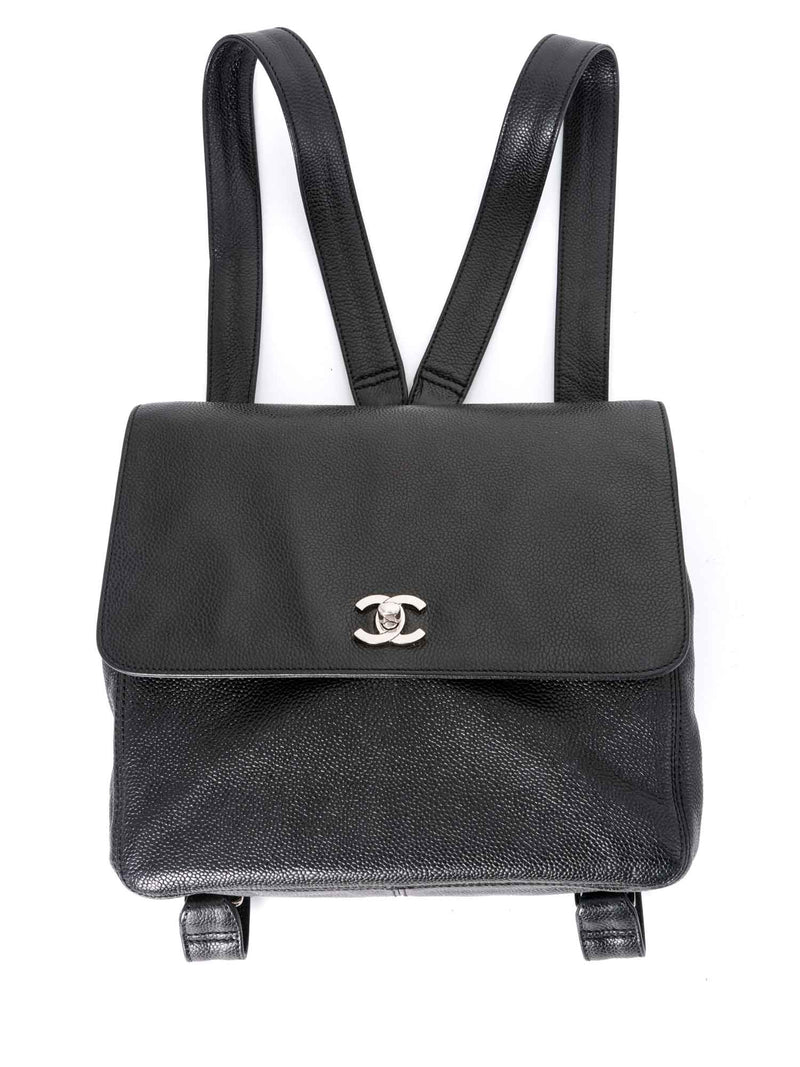 CHANEL Caviar CC Logo Backpack Black