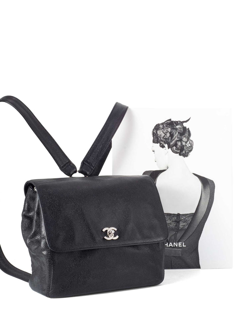 Chanel Black Caviar Leather Vintage CC Drawstring Backpack Chanel