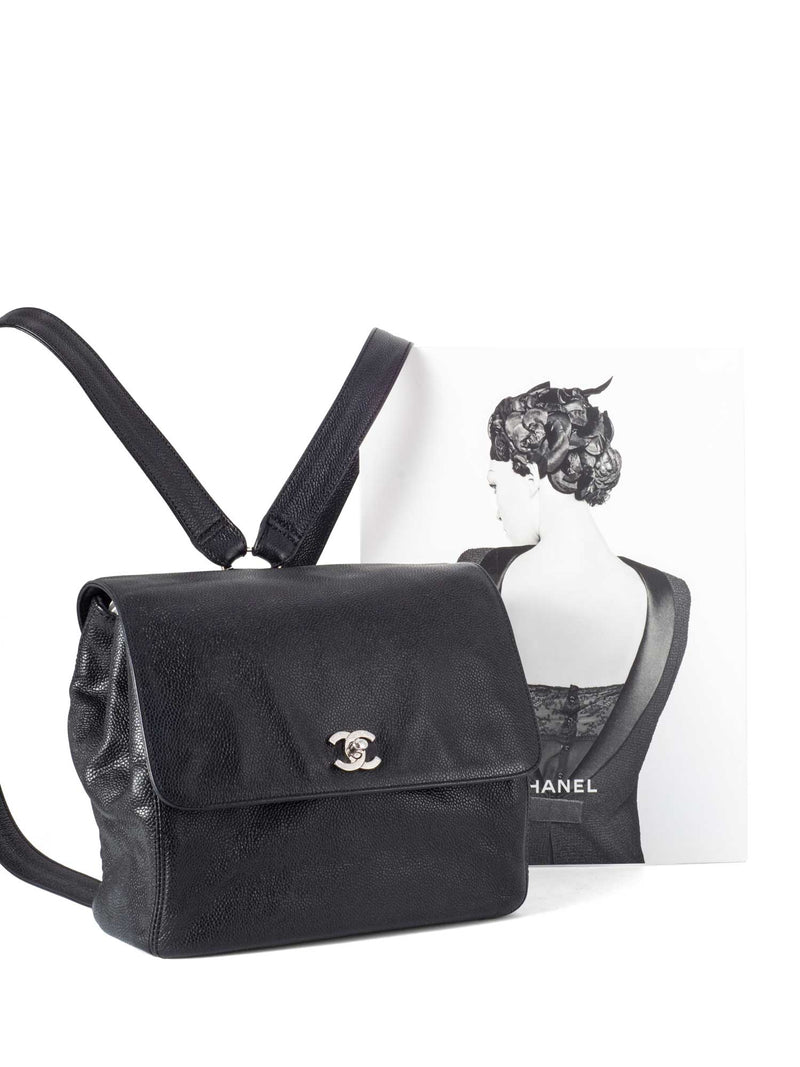 Chanel Drawstring Vintage Caviar Black Leather Backpack For Sale at 1stDibs