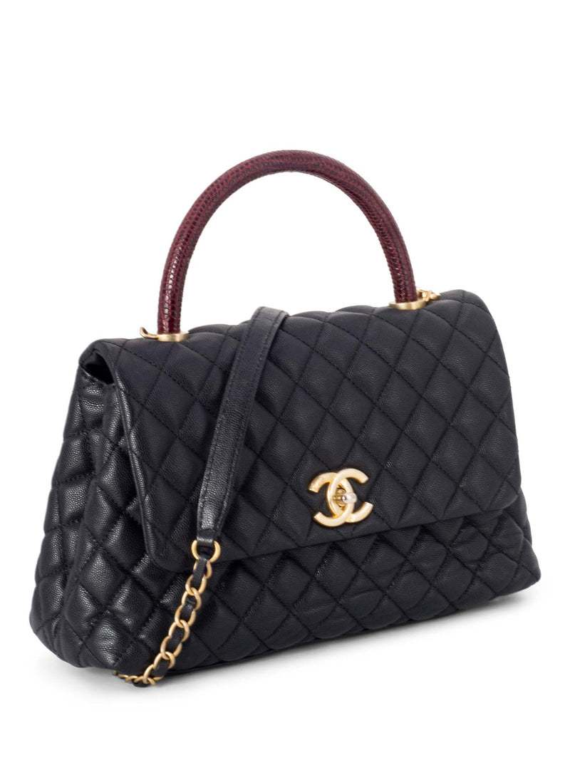 CHANEL Caviar Coco Top Handle Medium Flap Bag-designer resale