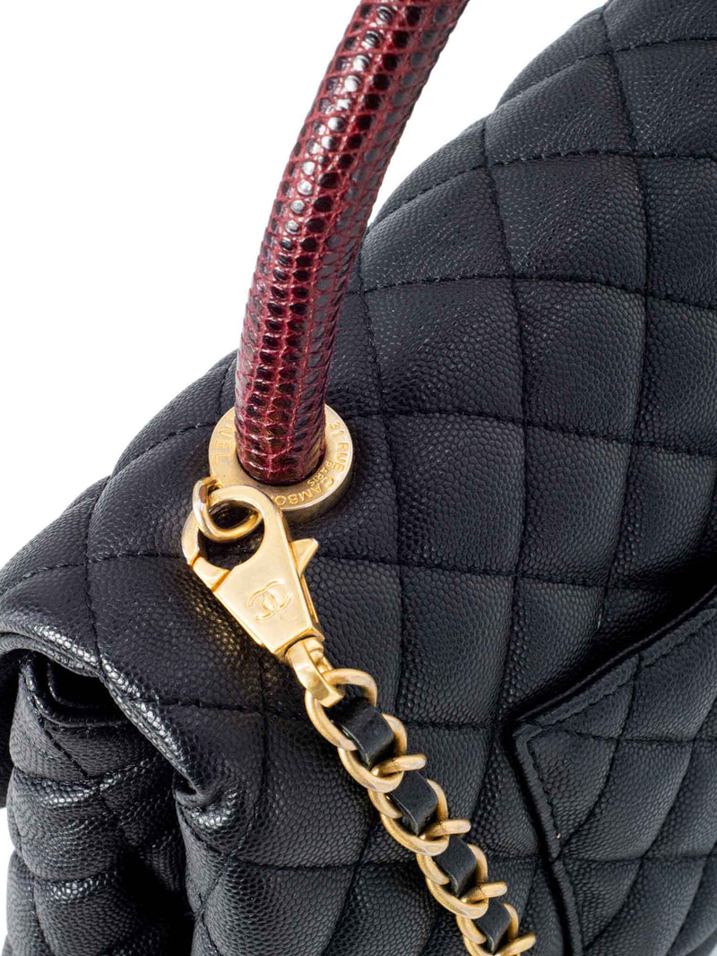Chanel - Small Coco Handle Caviar Leather Bag- Black with Lizard