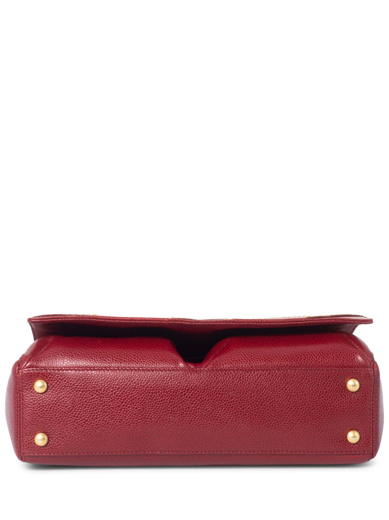 CHANEL Caviar Leather CC Logo Flap Hobo Bag Red-designer resale