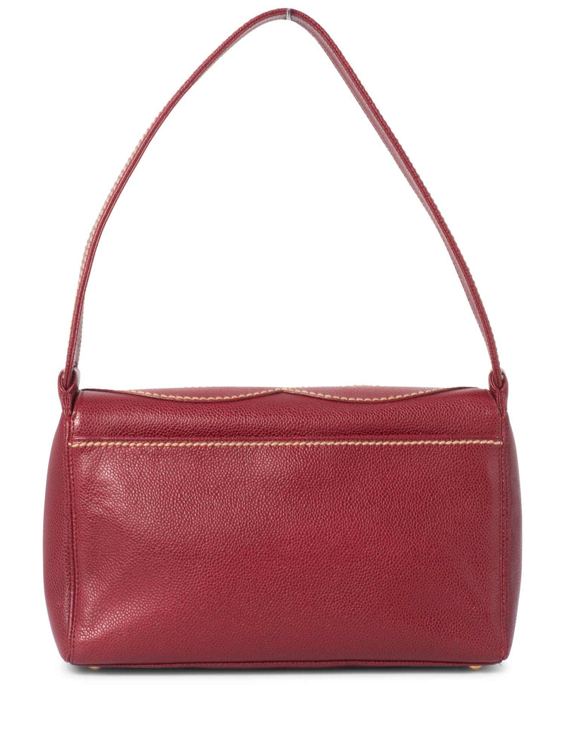 CHANEL Caviar Leather CC Logo Flap Hobo Bag Red-designer resale