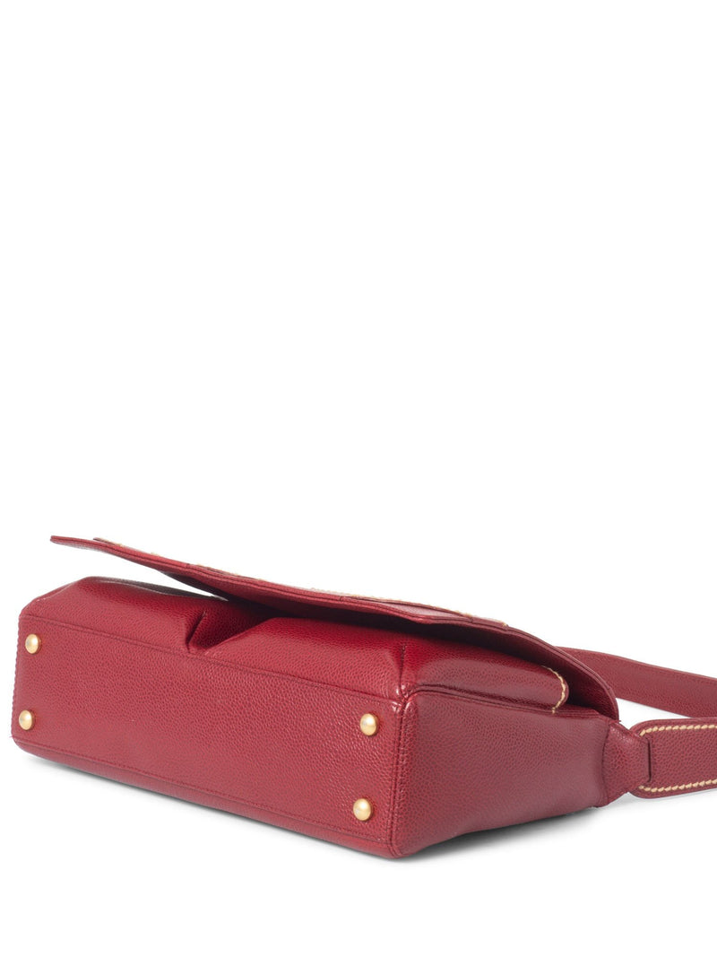 CHANEL Caviar Leather CC Logo Flap Hobo Bag Red-designer resale