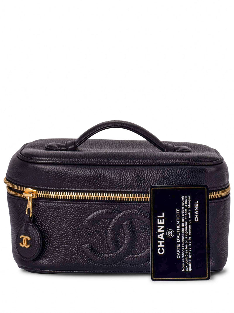 Chanel Black Caviar Leather CC Small Cosmetic Bag - Yoogi's Closet