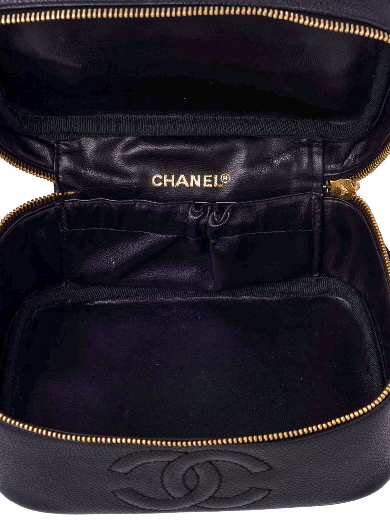 CHANEL Caviar Leather CC Logo Small Vanity Bag Black-designer resale