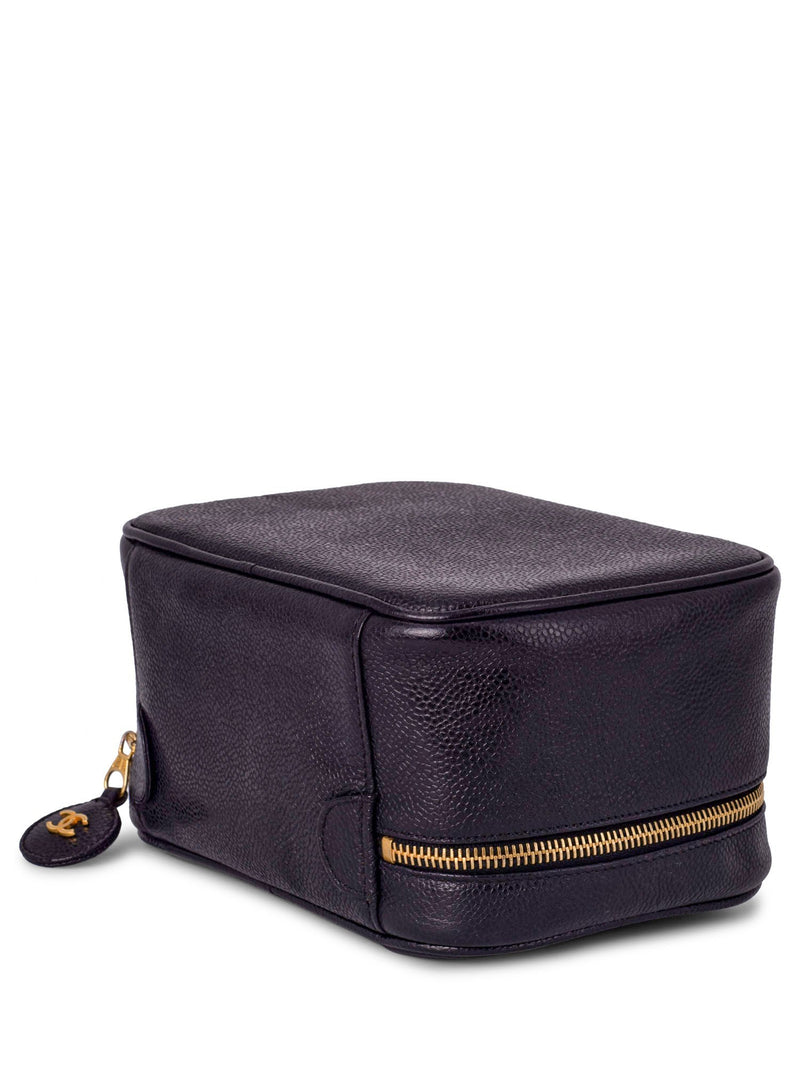 CHANEL Caviar Leather CC Logo Small Vanity Bag Black-designer resale