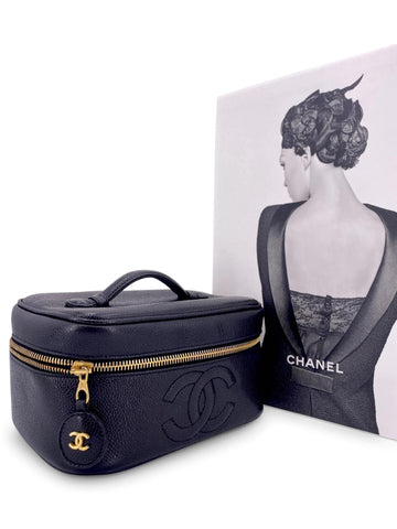 CHANEL Caviar Leather CC Logo Small Vanity Bag Black-designer resale