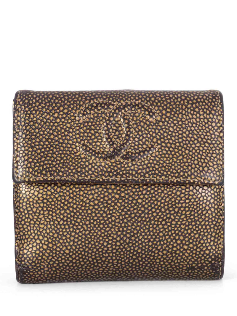 CHANEL Caviar Leather CC Logo Timeless Bifold Wallet Brown-designer resale