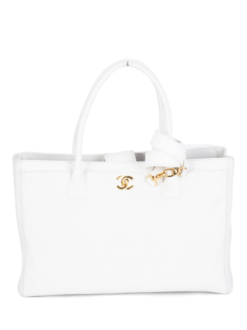 CHANEL Caviar Leather Cerf Executive Shopper Tote White-designer resale