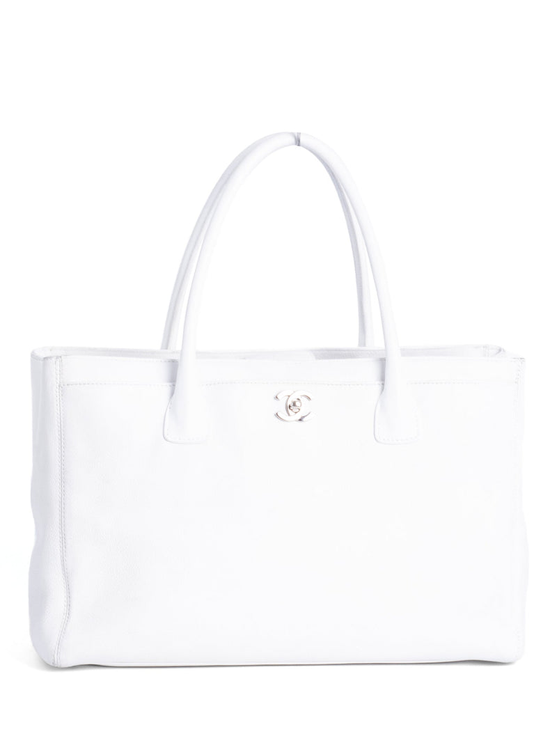 CHANEL Executive Tote Shoulder Bag White Leather Ladies