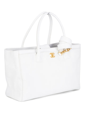 CHANEL Caviar Leather Cerf Executive Shopper Tote White-designer resale