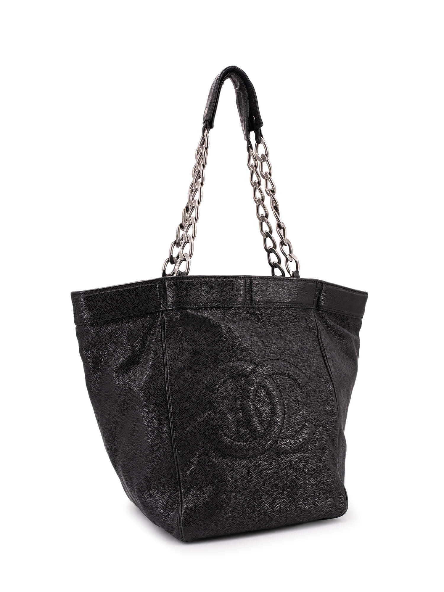 CHANEL Caviar Leather Large CC Logo Shopper Bag Black-designer resale