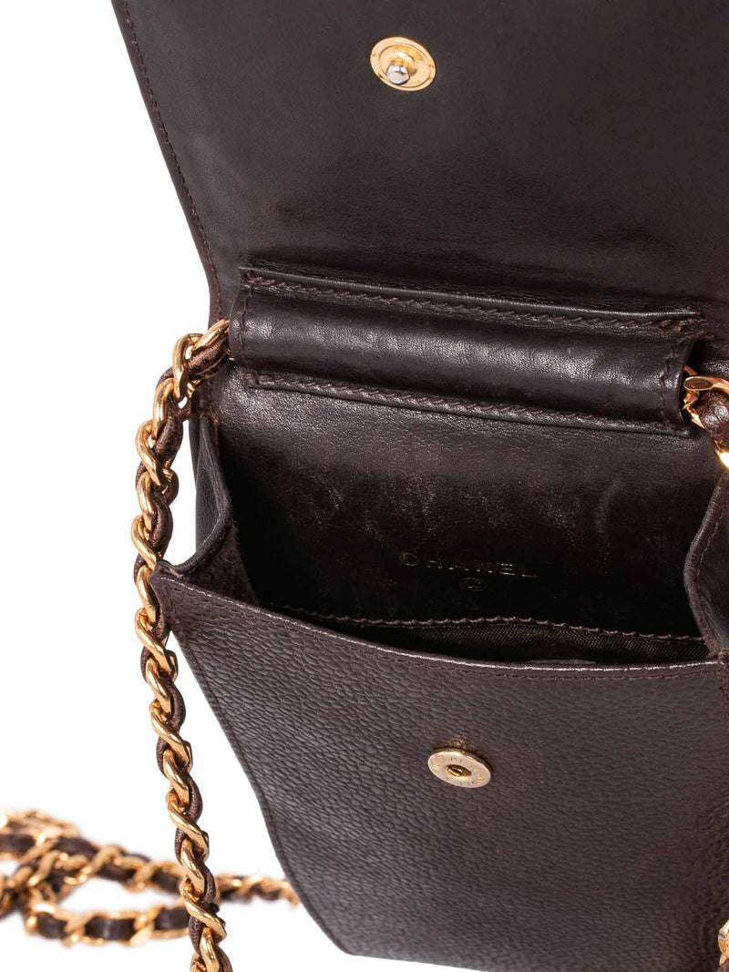 CHANEL Caviar Leather Phone Messenger Bag Brown