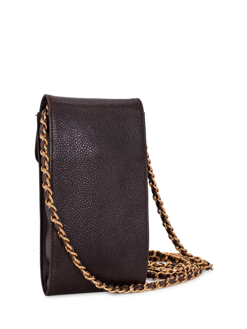 CHANEL Caviar Leather Phone Messenger Bag Brown-designer resale