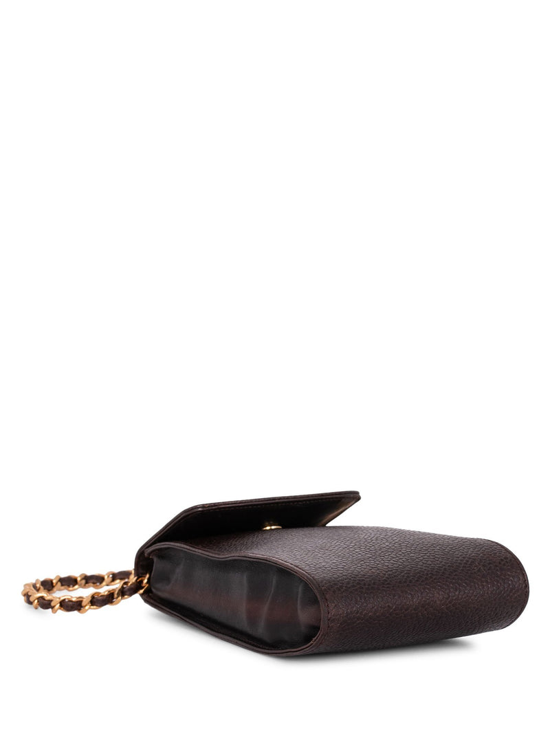 CHANEL Caviar Leather Phone Messenger Bag Brown-designer resale