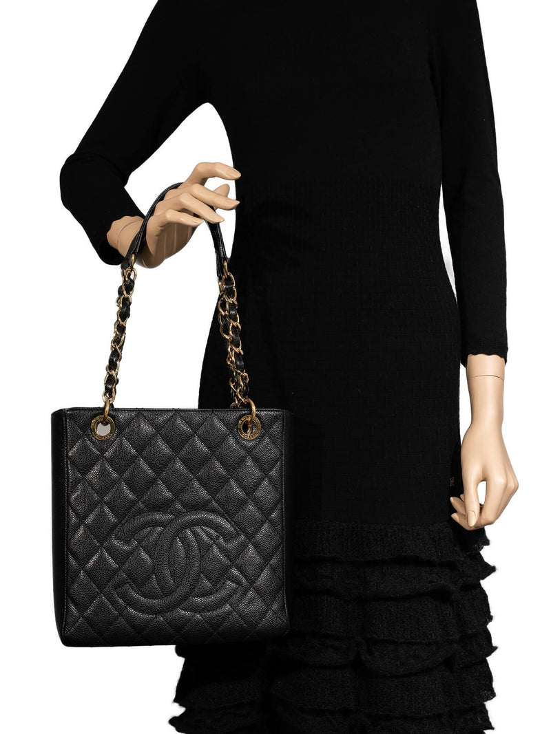 CHANEL Caviar Quilted CC Logo PST Bag Black-designer resale